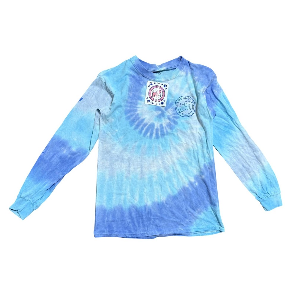 Puppie Love Shirt Womens Small‎ Blue Tie Dye Long Sleeve Dog Rescue Graphic Tee